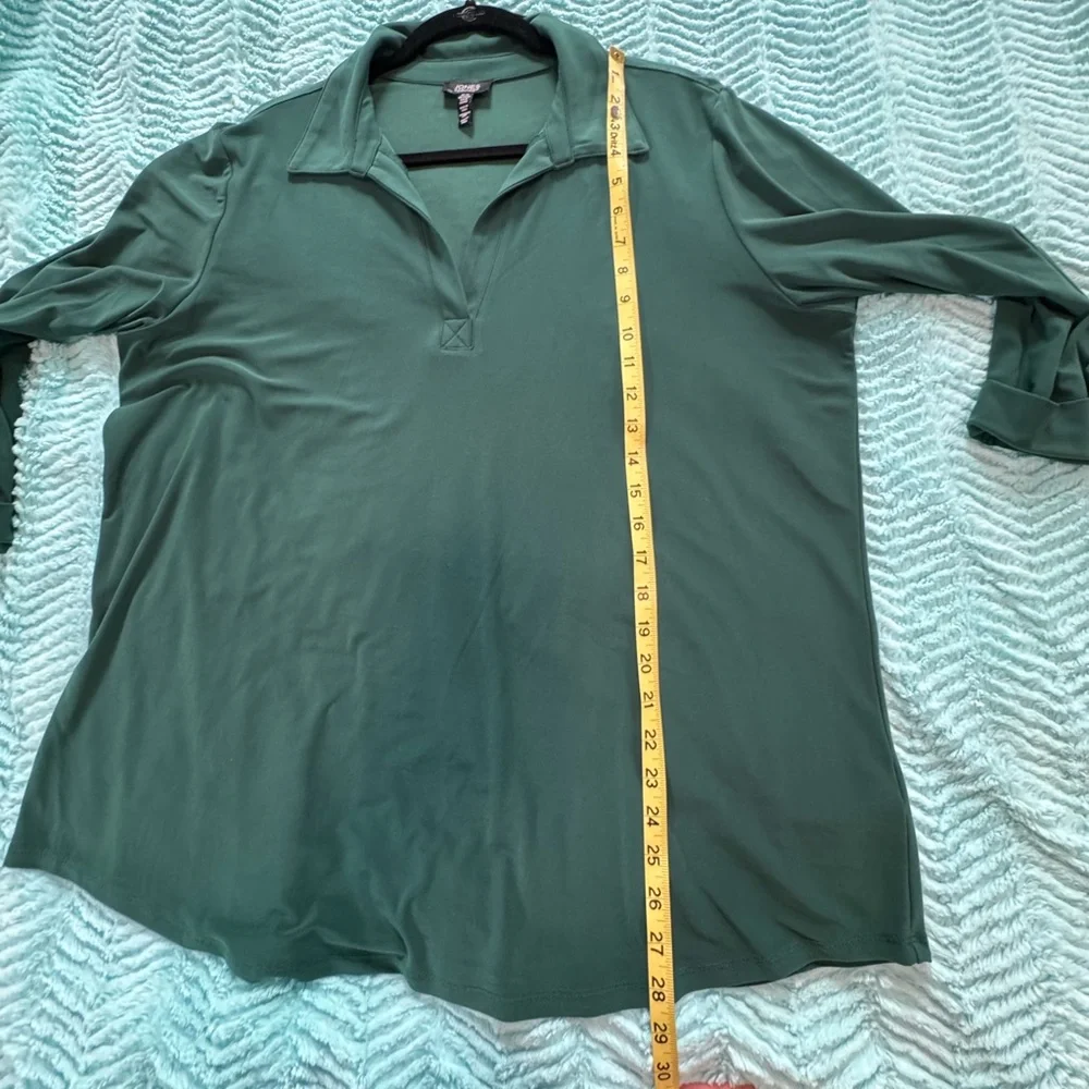 Jones New York Green Polo Collar 3/4 Sleeve Blouse - Picture 7 of 8